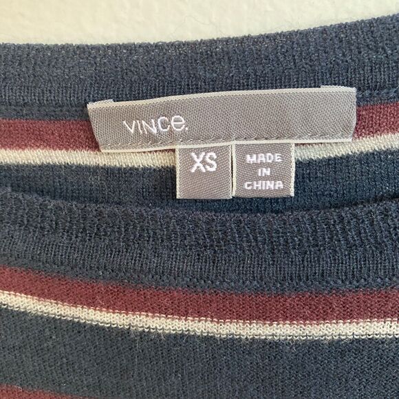 VINCE Women's Navy Wine Gray Stripe Wool Cashmere Soft Light Weight Sweater  XS - Picture 6 of 7